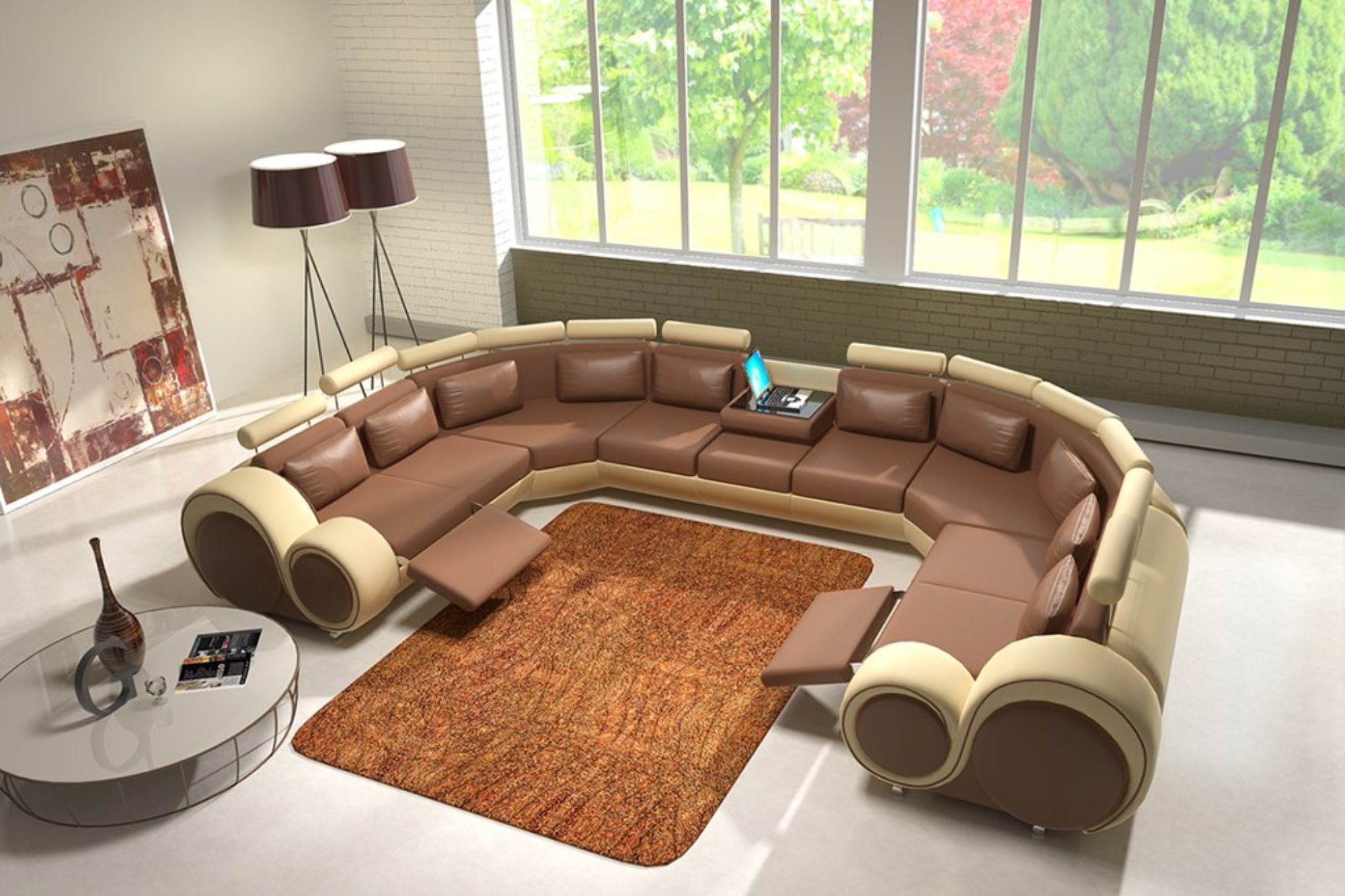 большой п образный диван для гостиной